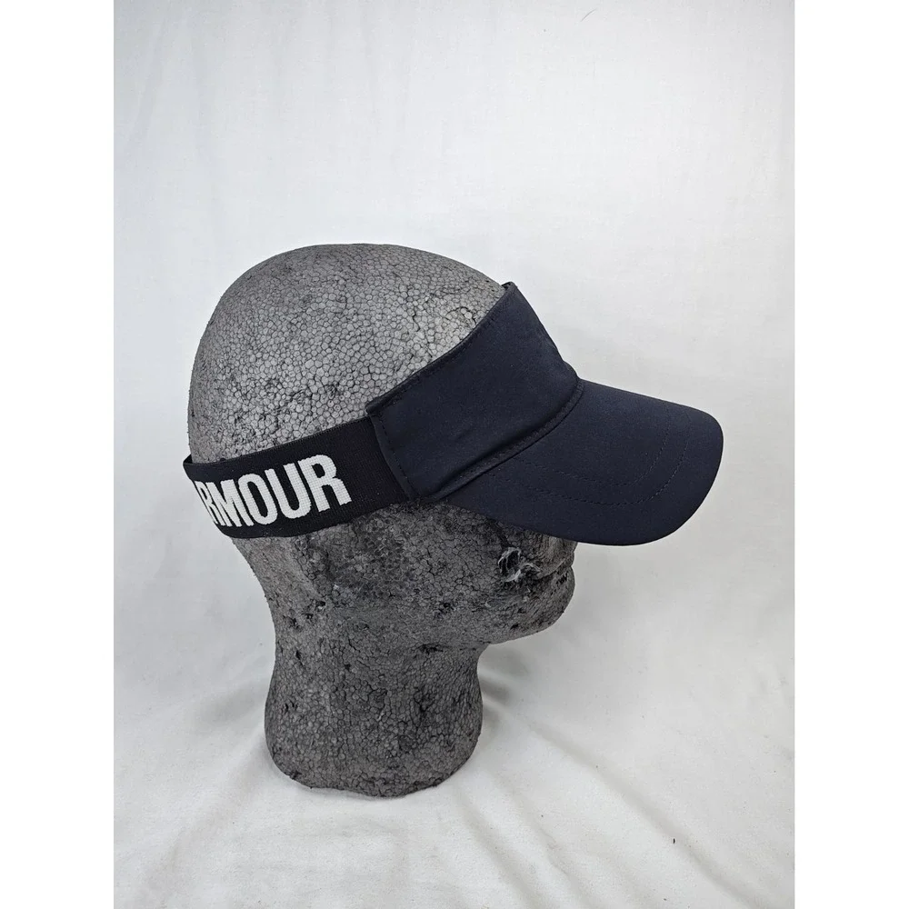 Under Armour Golf Black Visor UA Spell Out Script Logo Tennis Cap Hat OSFA Flex